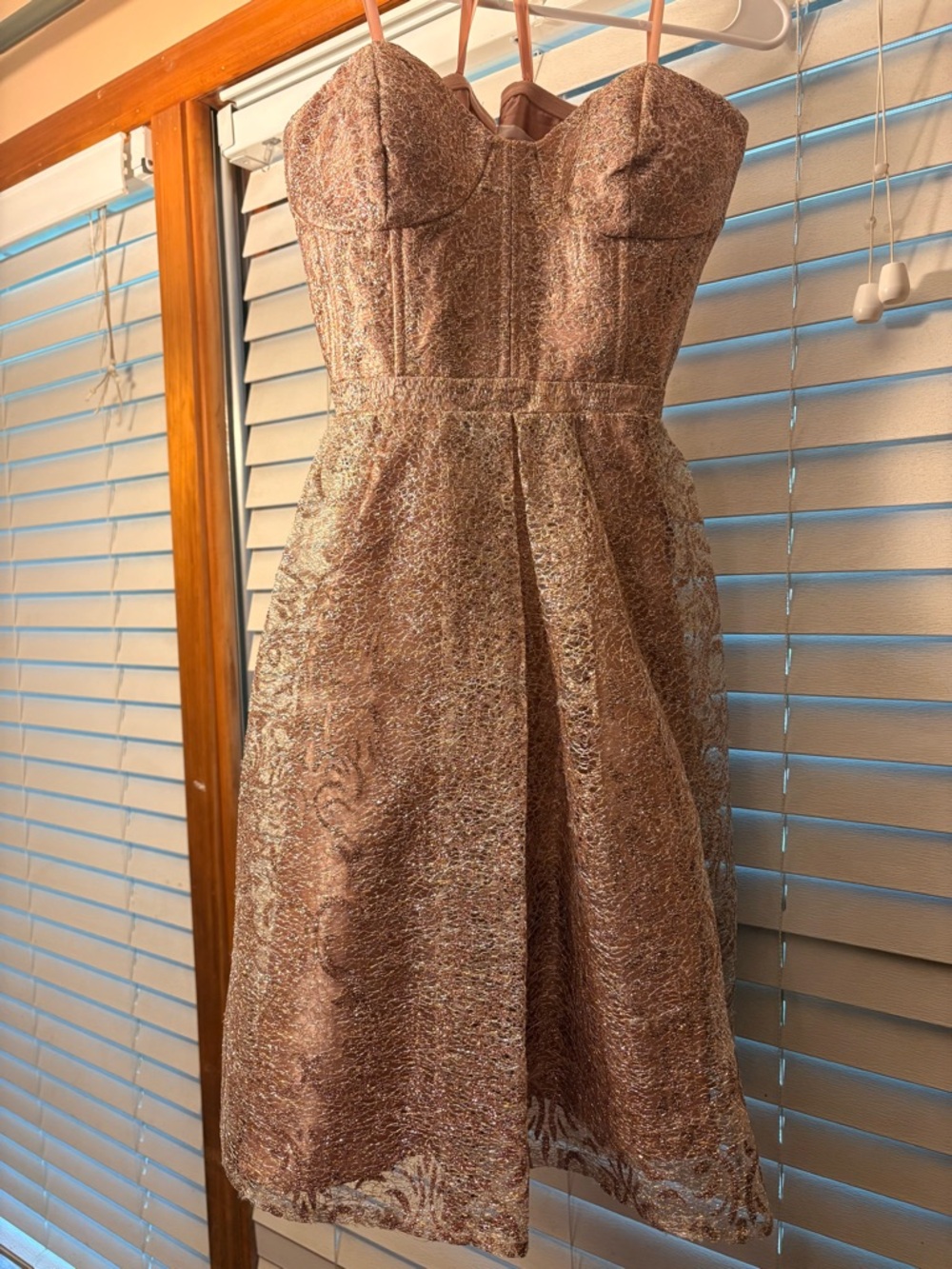 Gianni Bini Rose Gold Strapless Brocade Cocktail Dress